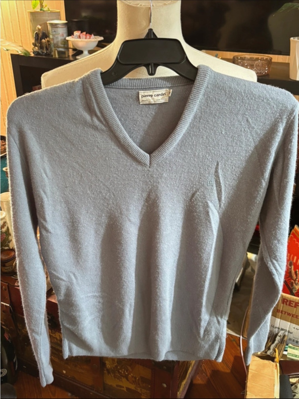 Vintage Pierre Cardin Paris New York Blue V-Neck Sweater Size M